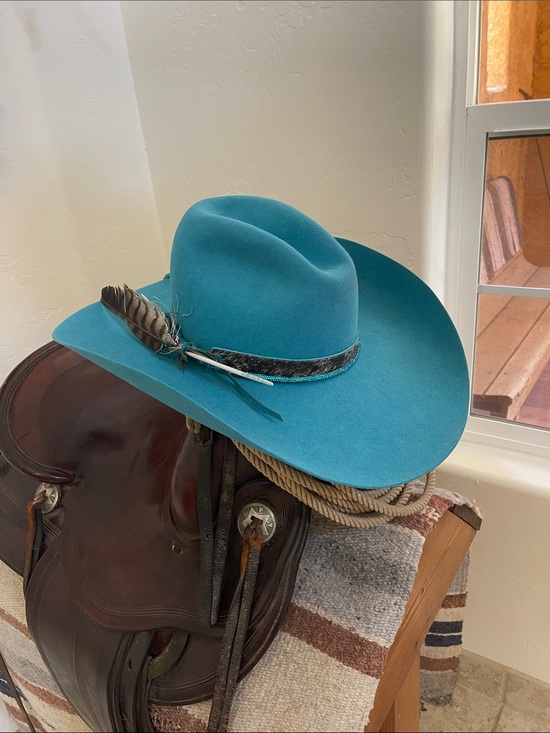 Rodeo King Accessories - Rodeo King Beaver 7XXXXXXX  Cowboy Hat with Custom CowhideBand with feather.
